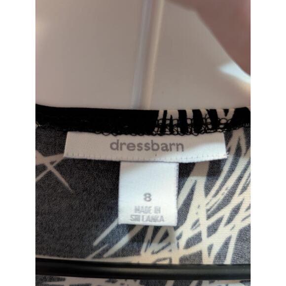 Dressbarn Geometric Black White 3/4 Sleeve V-Neck Casual Dress Size 8 - Picture 3 of 8